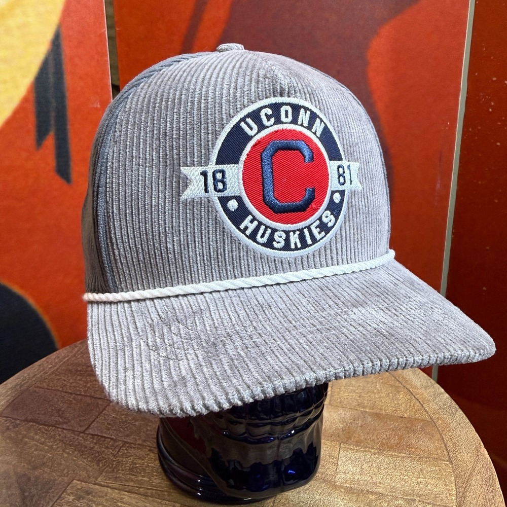 UCONN Huskies Corduroy Snap Back Hat Cap Gray 1881 Logo The Yard Colosseum
